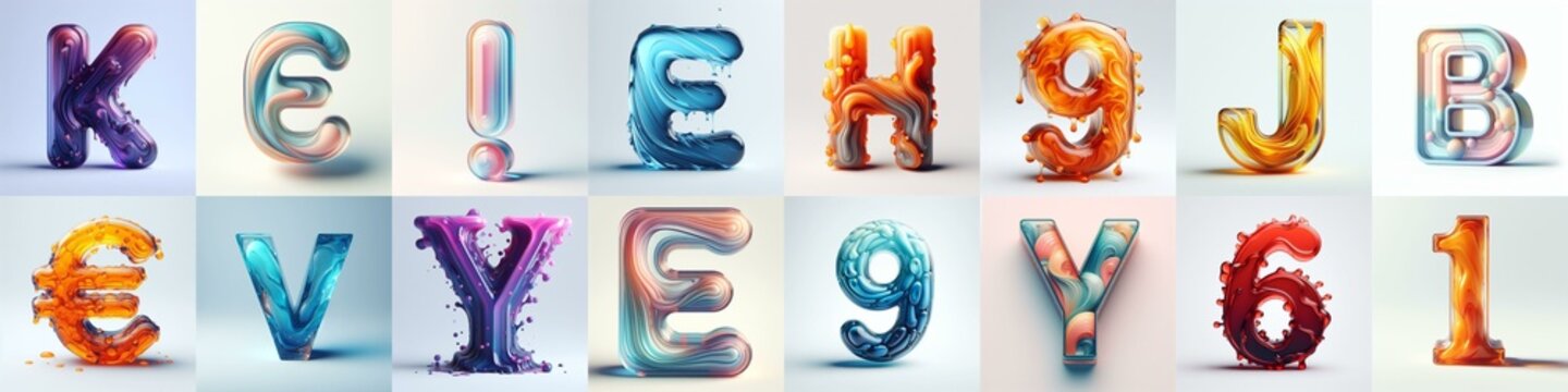 glass 3D Lettering Typeface. AI generated illustration