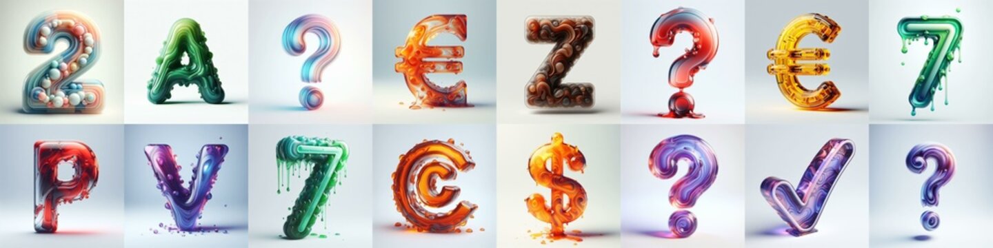 glass 3D Lettering Typeface. AI generated illustration