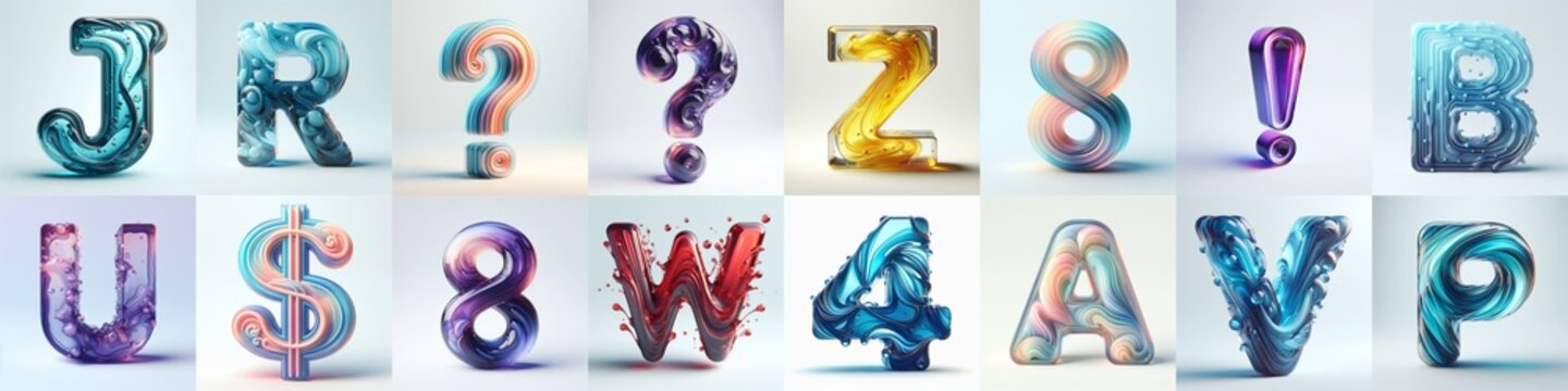 glass 3D Lettering Typeface. AI generated illustration