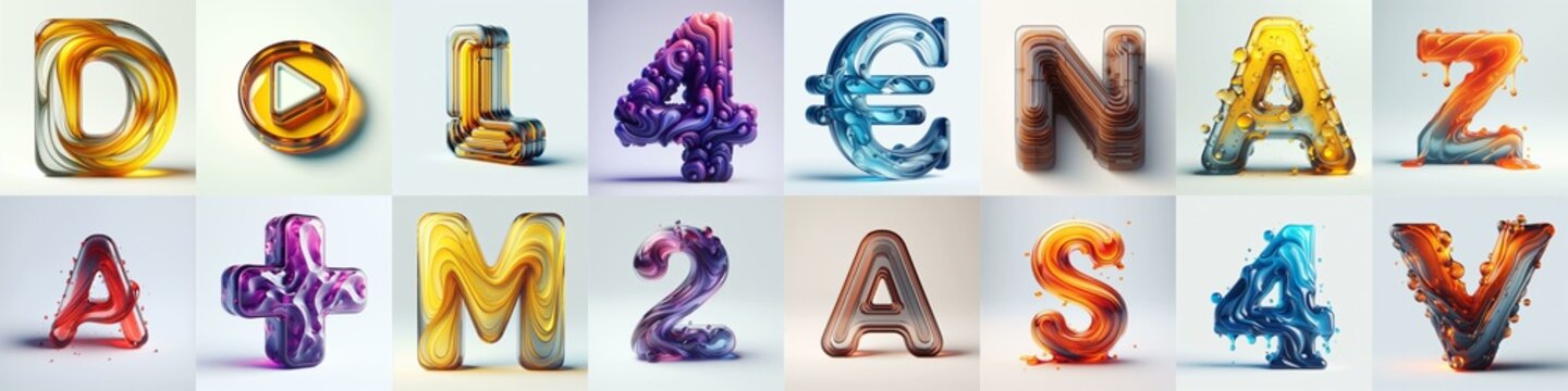 glass 3D Lettering Typeface. AI generated illustration