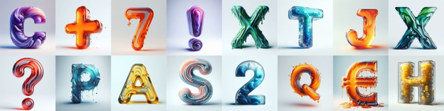 glass 3D Lettering Typeface. AI generated illustration