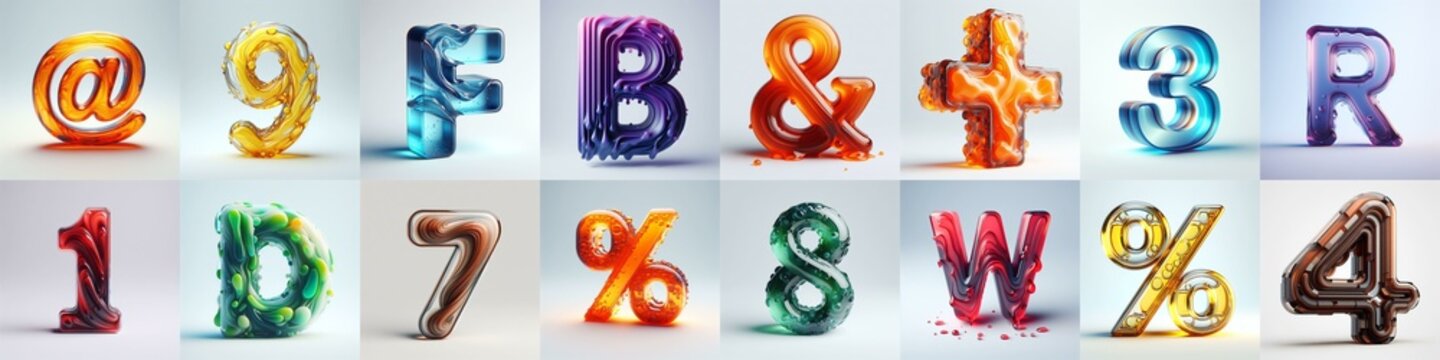 glass 3D Lettering Typeface. AI generated illustration