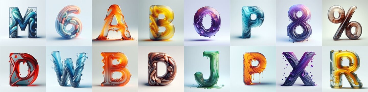 glass 3D Lettering Typeface. AI generated illustration