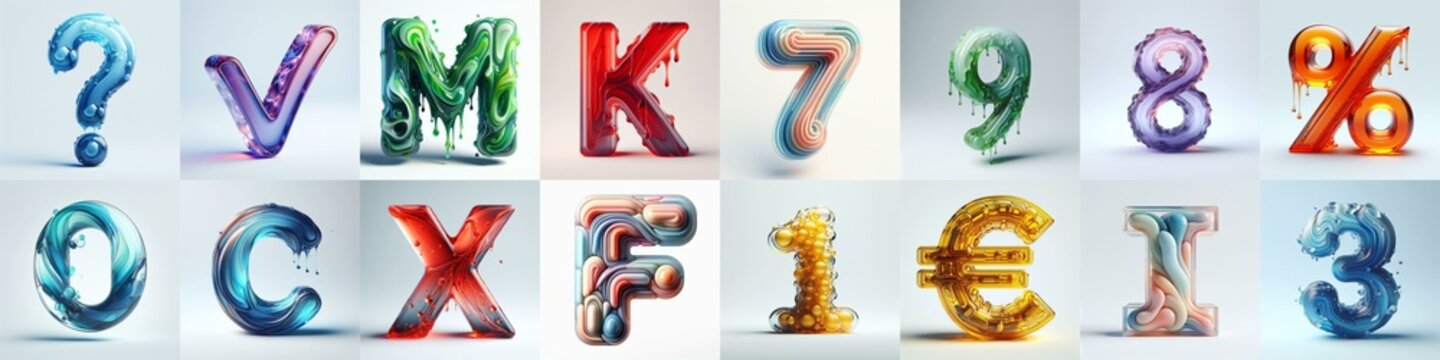 glass 3D Lettering Typeface. AI generated illustration