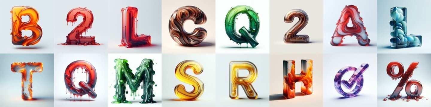 glass 3D Lettering Typeface. AI generated illustration