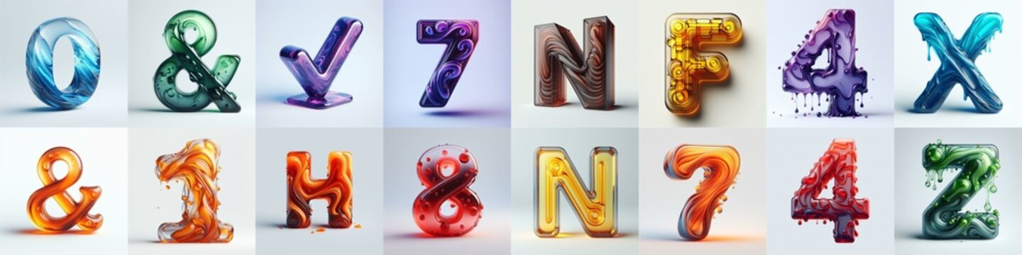 glass 3D Lettering Typeface. AI generated illustration