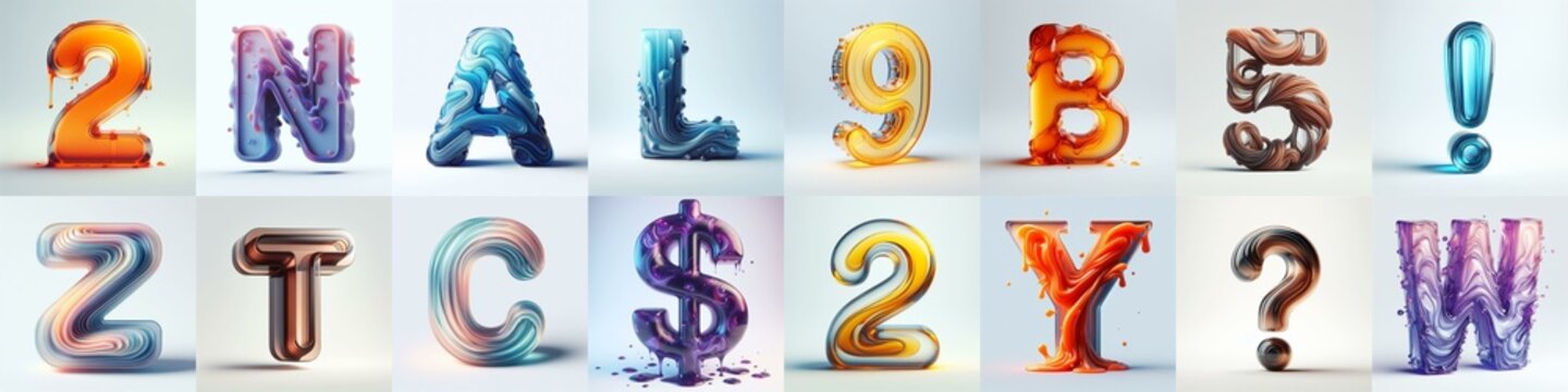 glass 3D Lettering Typeface. AI generated illustration