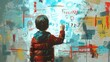 © QuietWord - artful graffiti style illustration, a boy dream and hope concept, young child with messy grungy wall, Generative Ai