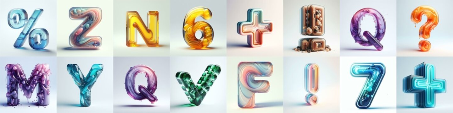 glass 3D Lettering Typeface. AI generated illustration