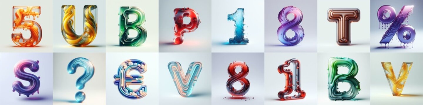 glass 3D Lettering Typeface. AI generated illustration