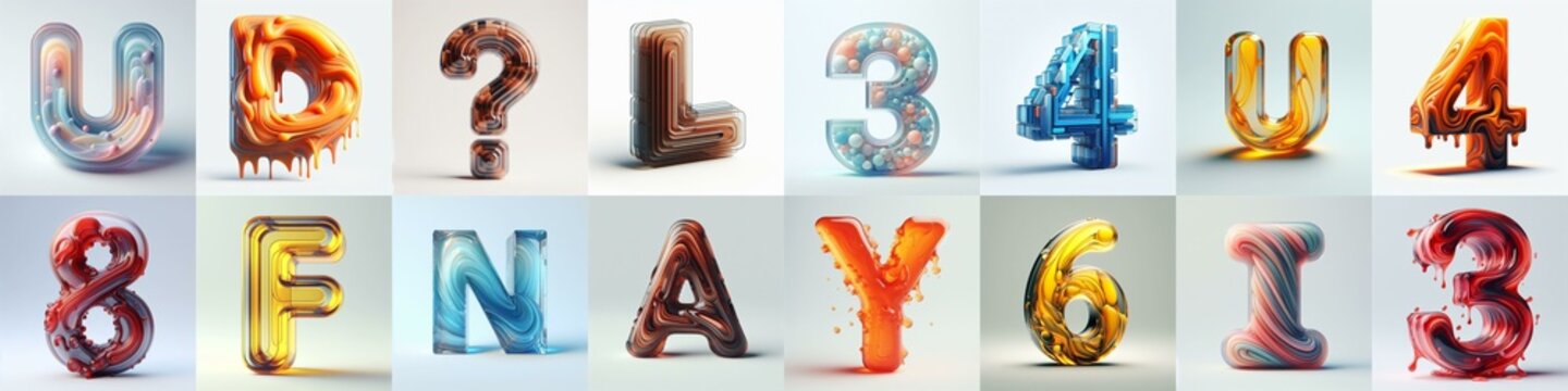 glass 3D Lettering Typeface. AI generated illustration