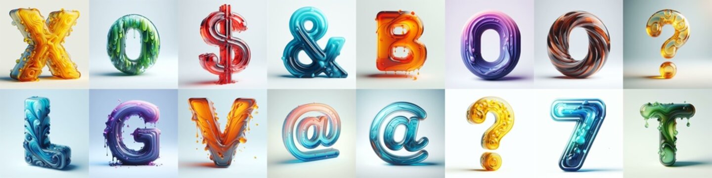 glass 3D Lettering Typeface. AI generated illustration