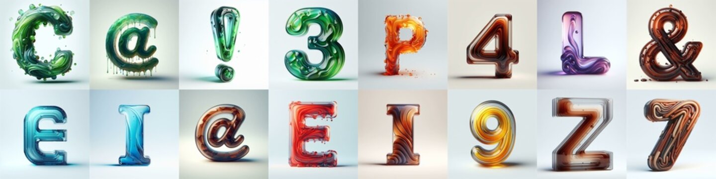 glass 3D Lettering Typeface. AI generated illustration