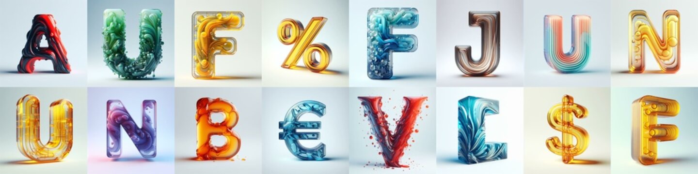 glass 3D Lettering Typeface. AI generated illustration