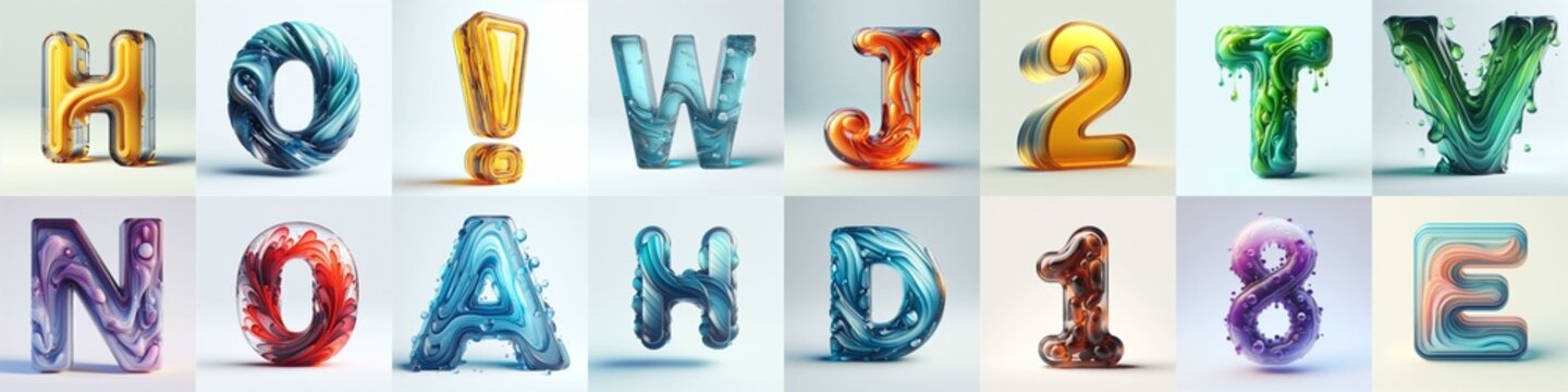 glass 3D Lettering Typeface. AI generated illustration