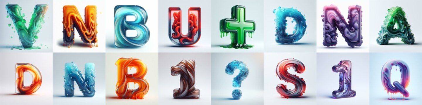 glass 3D Lettering Typeface. AI generated illustration