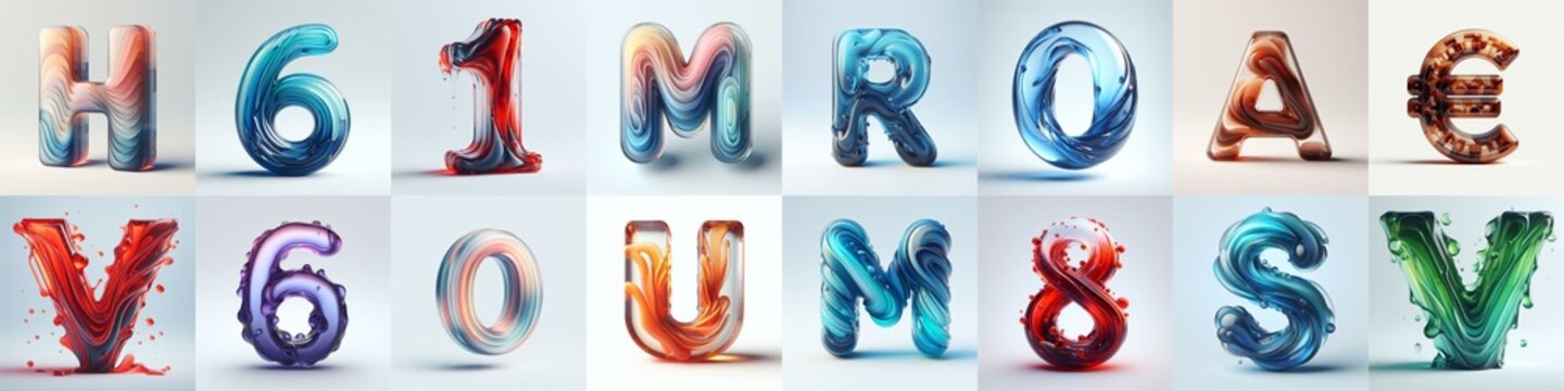 glass 3D Lettering Typeface. AI generated illustration