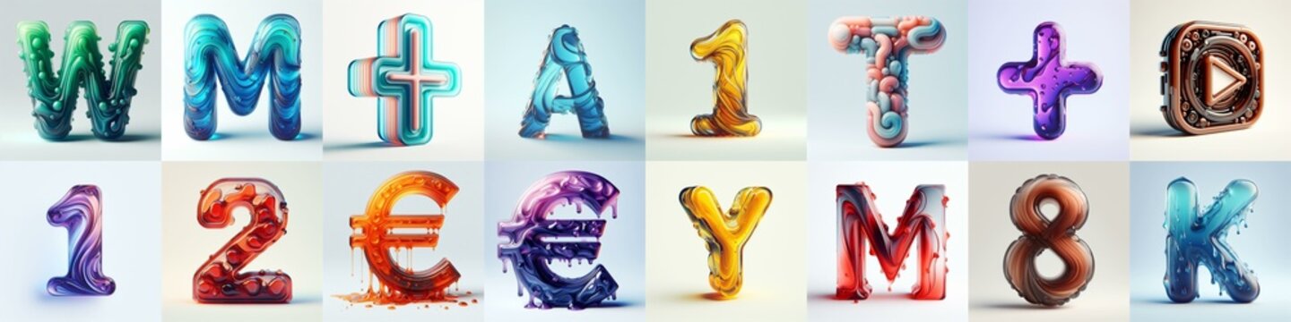 glass 3D Lettering Typeface. AI generated illustration
