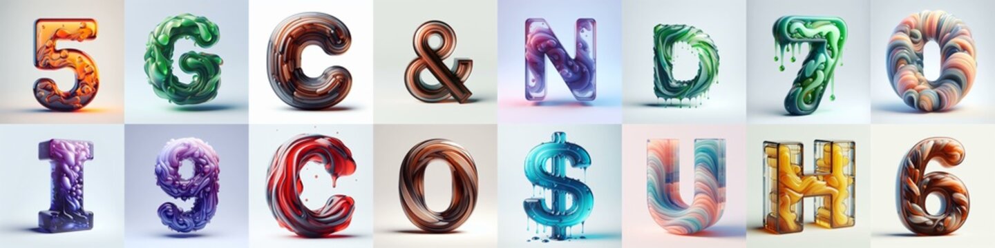 glass 3D Lettering Typeface. AI generated illustration
