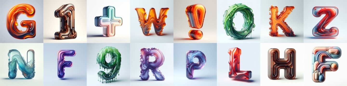 glass 3D Lettering Typeface. AI generated illustration