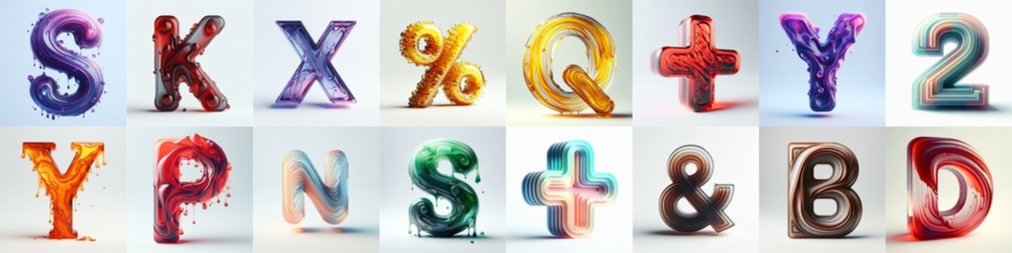 glass 3D Lettering Typeface. AI generated illustration