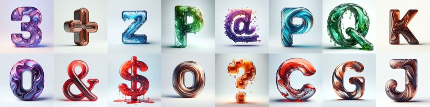 glass 3D Lettering Typeface. AI generated illustration