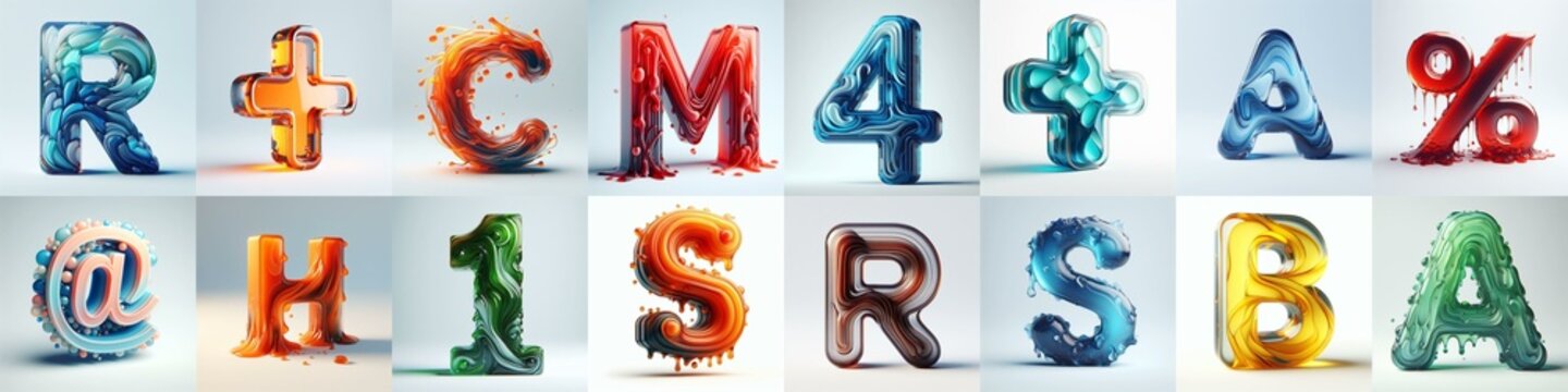 glass 3D Lettering Typeface. AI generated illustration