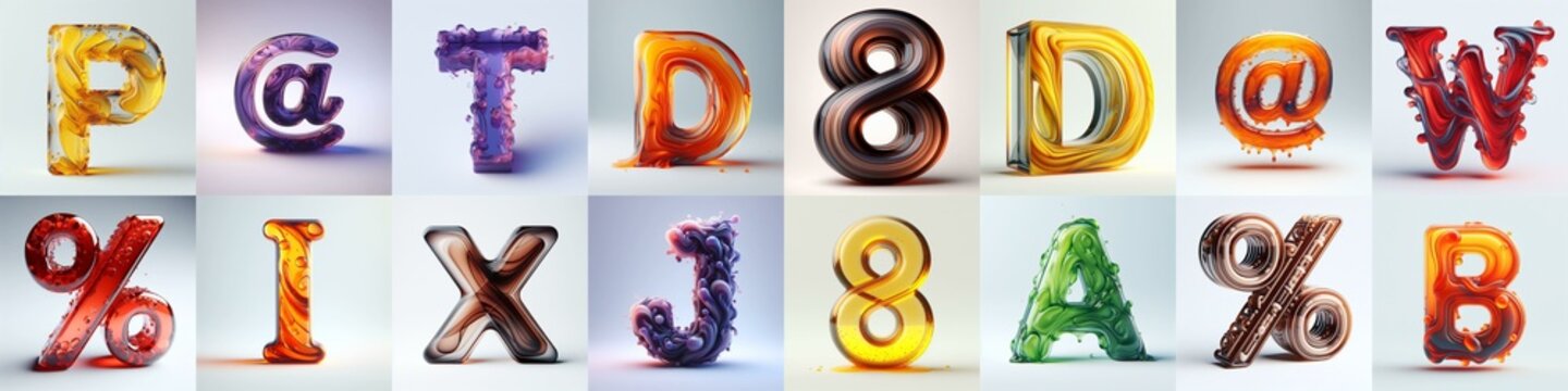 glass 3D Lettering Typeface. AI generated illustration