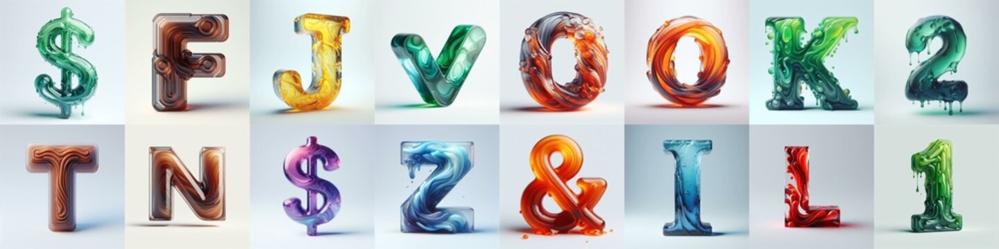 glass 3D Lettering Typeface. AI generated illustration