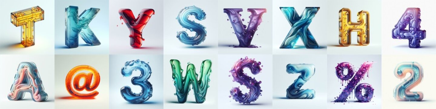 glass 3D Lettering Typeface. AI generated illustration
