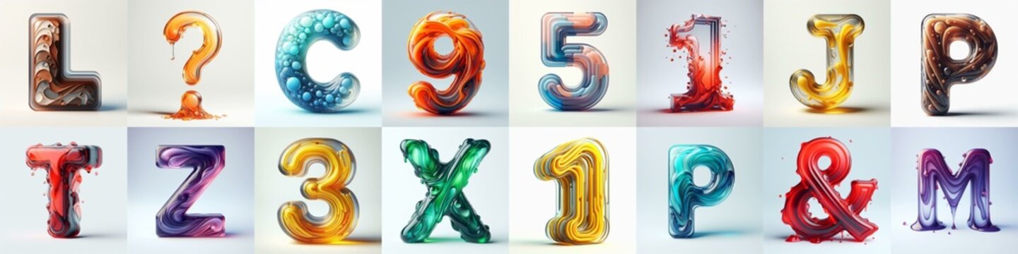 glass 3D Lettering Typeface. AI generated illustration