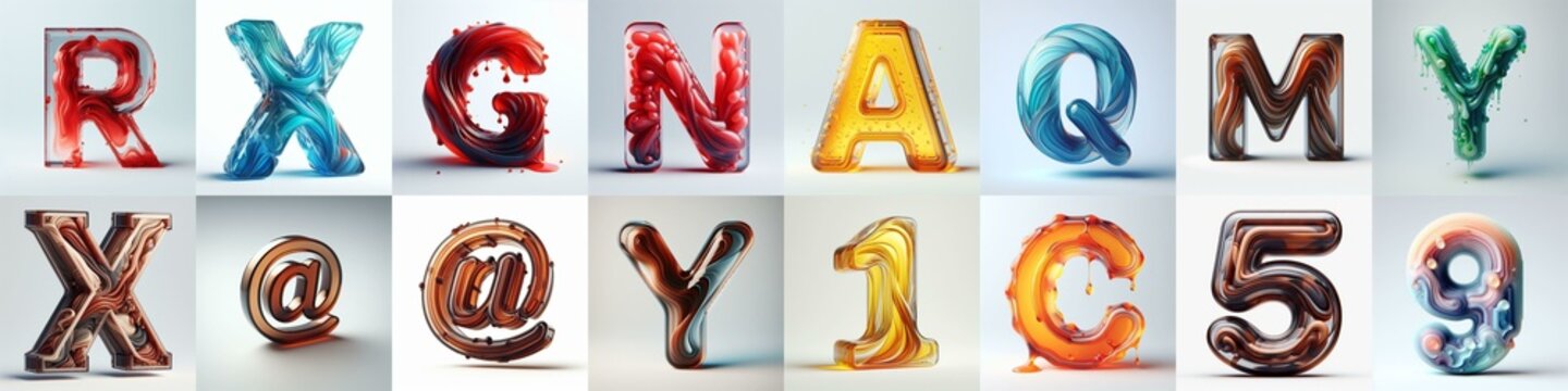 glass 3D Lettering Typeface. AI generated illustration