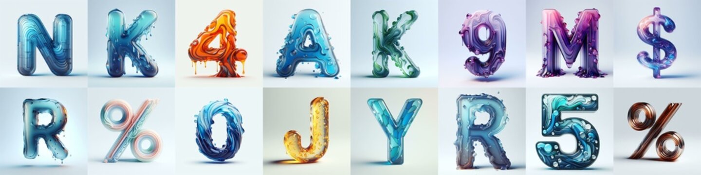 glass 3D Lettering Typeface. AI generated illustration