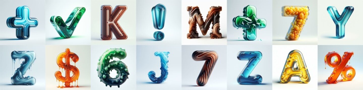 glass 3D Lettering Typeface. AI generated illustration