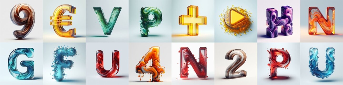 glass 3D Lettering Typeface. AI generated illustration