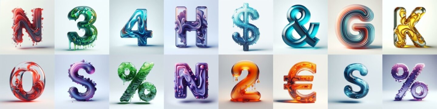 glass 3D Lettering Typeface. AI generated illustration