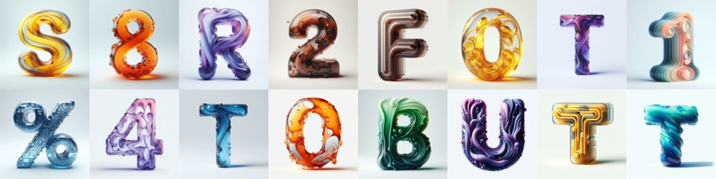 glass 3D Lettering Typeface. AI generated illustration