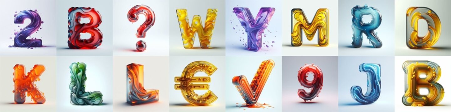 glass 3D Lettering Typeface. AI generated illustration