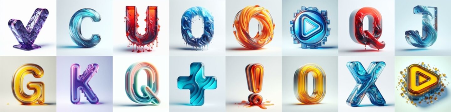 glass 3D Lettering Typeface. AI generated illustration