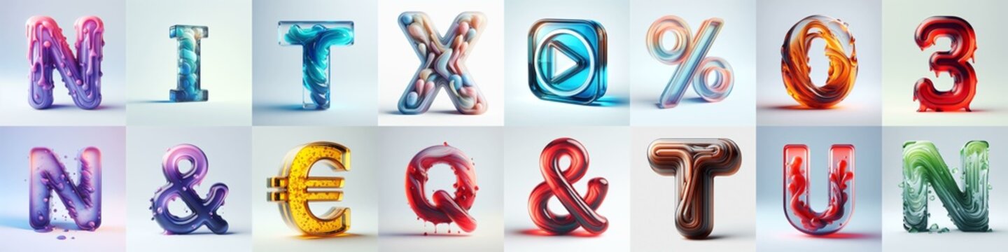 glass 3D Lettering Typeface. AI generated illustration