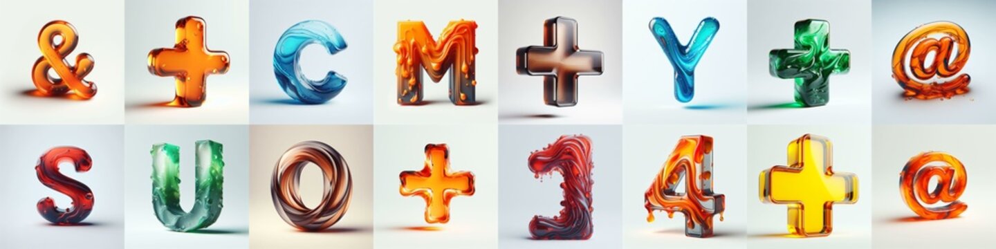glass 3D Lettering Typeface. AI generated illustration