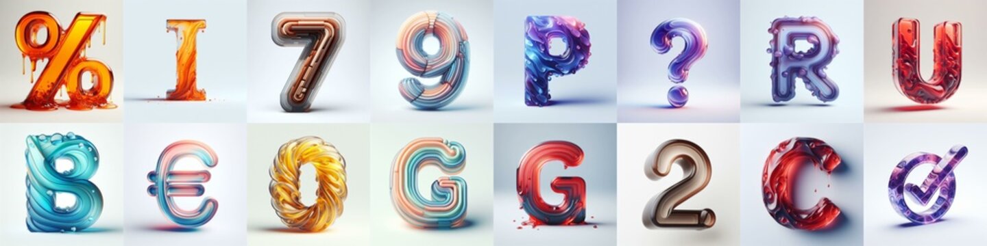 glass 3D Lettering Typeface. AI generated illustration