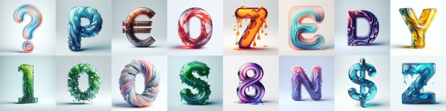 glass 3D Lettering Typeface. AI generated illustration