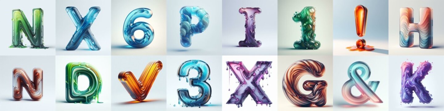 glass 3D Lettering Typeface. AI generated illustration