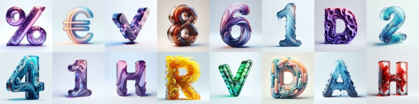 glass 3D Lettering Typeface. AI generated illustration