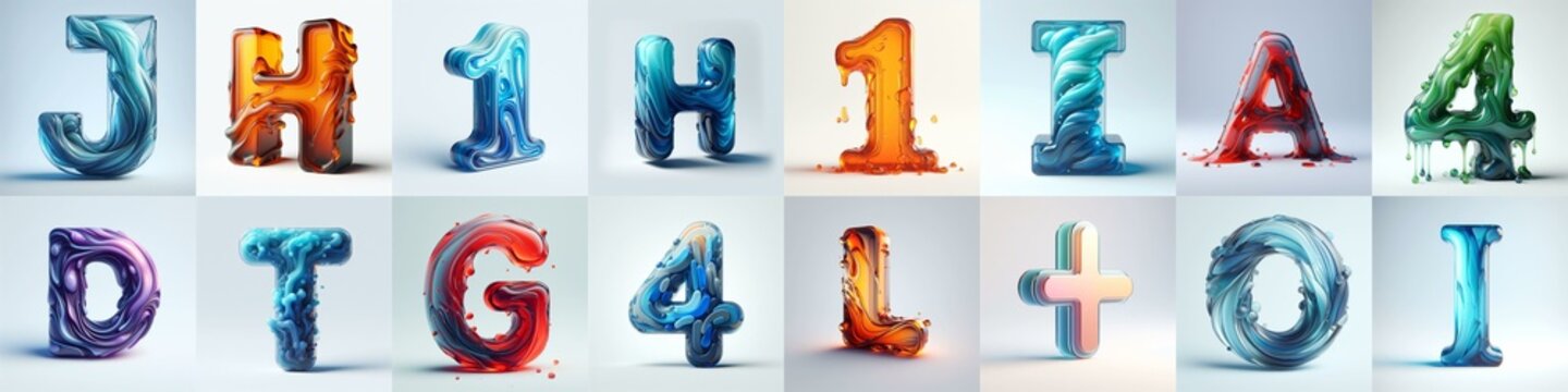 glass 3D Lettering Typeface. AI generated illustration