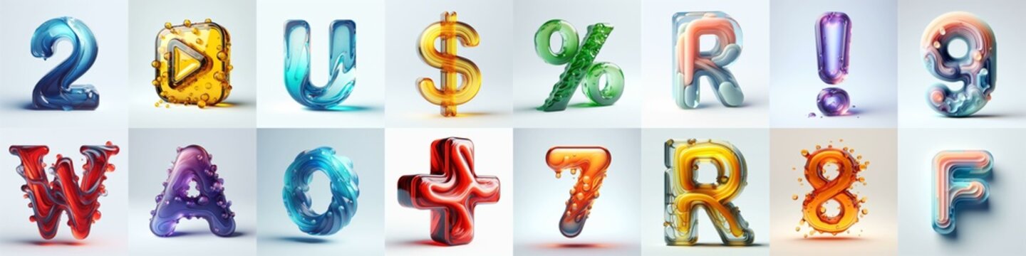 glass 3D Lettering Typeface. AI generated illustration