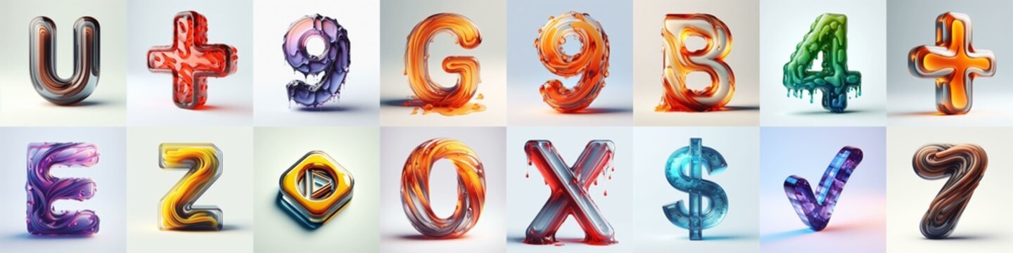 glass 3D Lettering Typeface. AI generated illustration