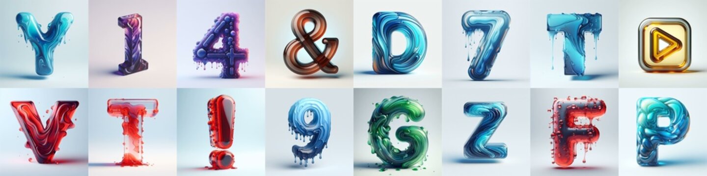 glass 3D Lettering Typeface. AI generated illustration