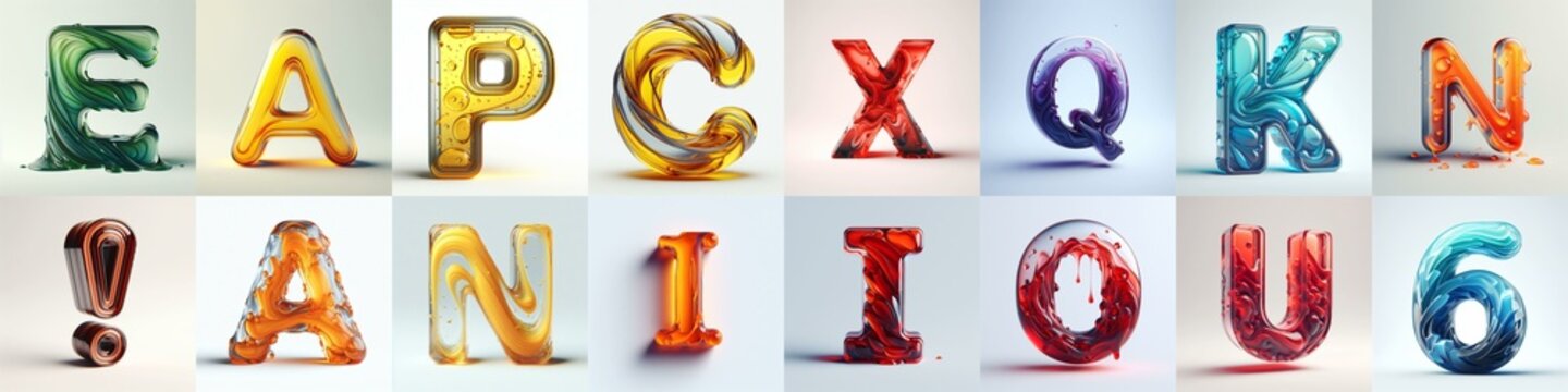 glass 3D Lettering Typeface. AI generated illustration